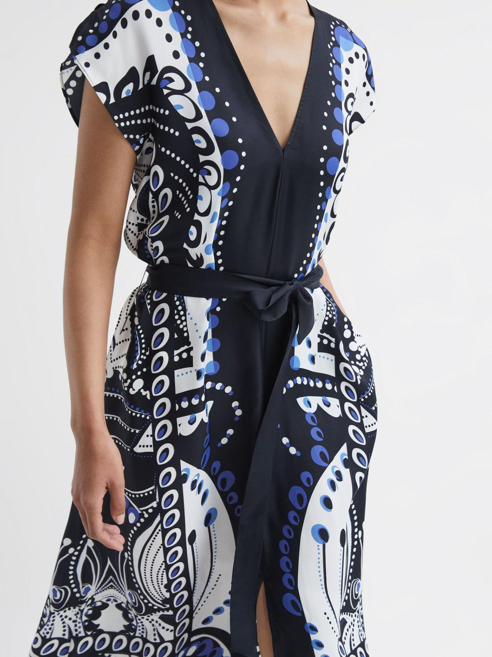Reiss Dresses | Freja Scarf Printed Midi Dress Navy/white - Women