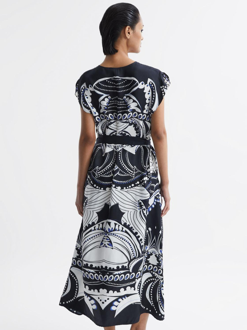 Reiss Dresses | Freja Scarf Printed Midi Dress Navy/white - Women