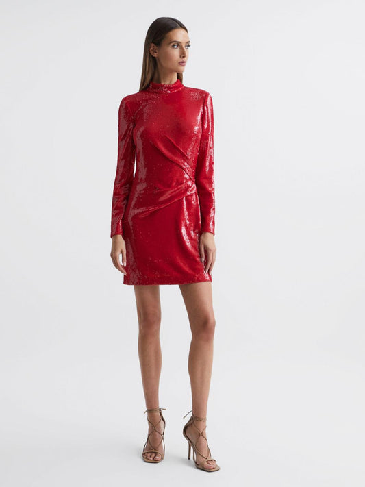 Reiss Dresses | Halston - Emely Halston Sequin Mini Dress Red - Women