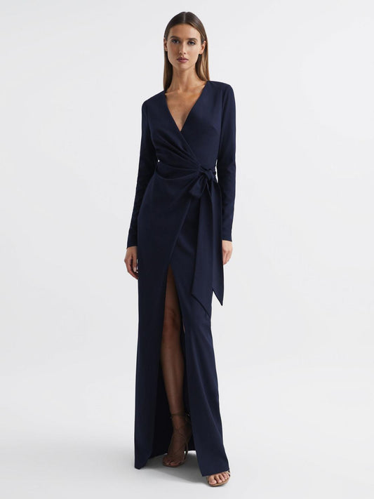 Reiss Dresses | Halston - Jasmine Halston Front Slip Maxi Gown Midnight Navy - Women