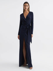 Reiss Dresses | Halston - Jasmine Halston Front Slip Maxi Gown Midnight Navy - Women