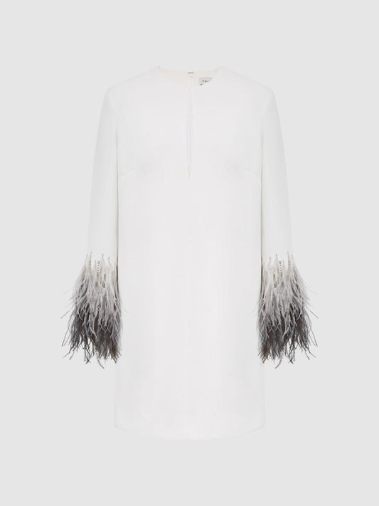 Reiss Dresses | Halston - Kendall Halston Tailored Feather Sleeve Mini Dress White - Women