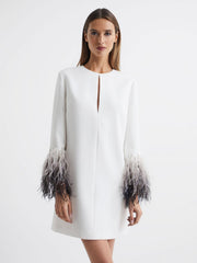 Reiss Dresses | Halston - Kendall Halston Tailored Feather Sleeve Mini Dress White - Women