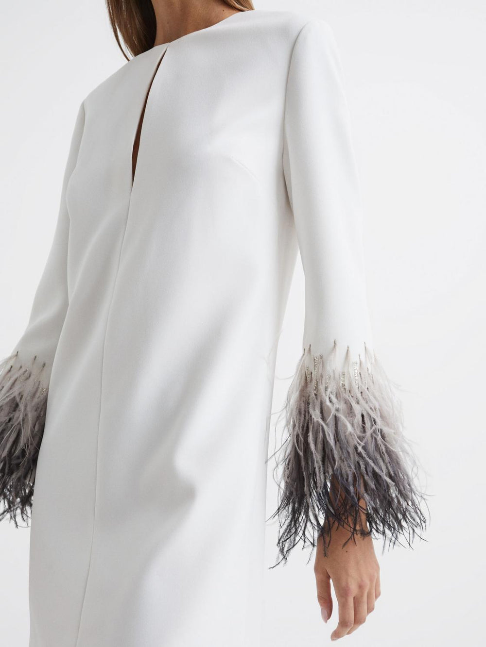 Reiss Dresses | Halston - Kendall Halston Tailored Feather Sleeve Mini Dress White - Women