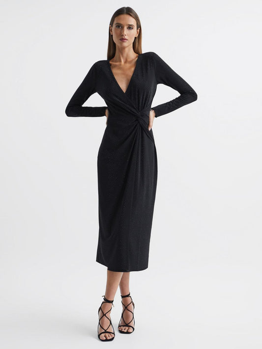 Reiss Dresses | Halston - Tenaya Halston Crystal Jersey Midi Dress Black - Women
