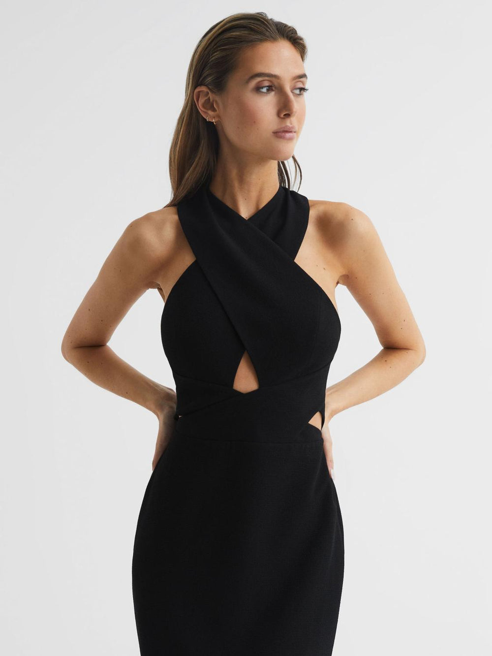 Reiss Dresses | Inez Bodycon Cut-Out Midi Dress Black - Women