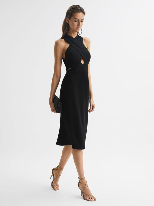 Reiss Dresses | Inez Bodycon Cut-Out Midi Dress Black - Women