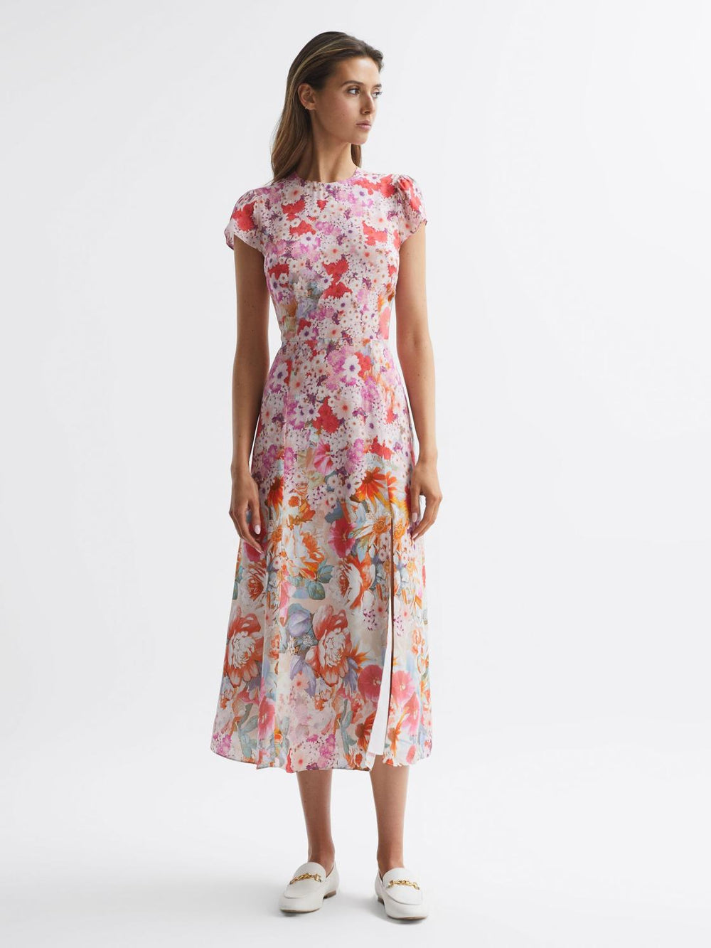 Reiss Dresses | Ivy Floral Print Midi Dress Pink - Women