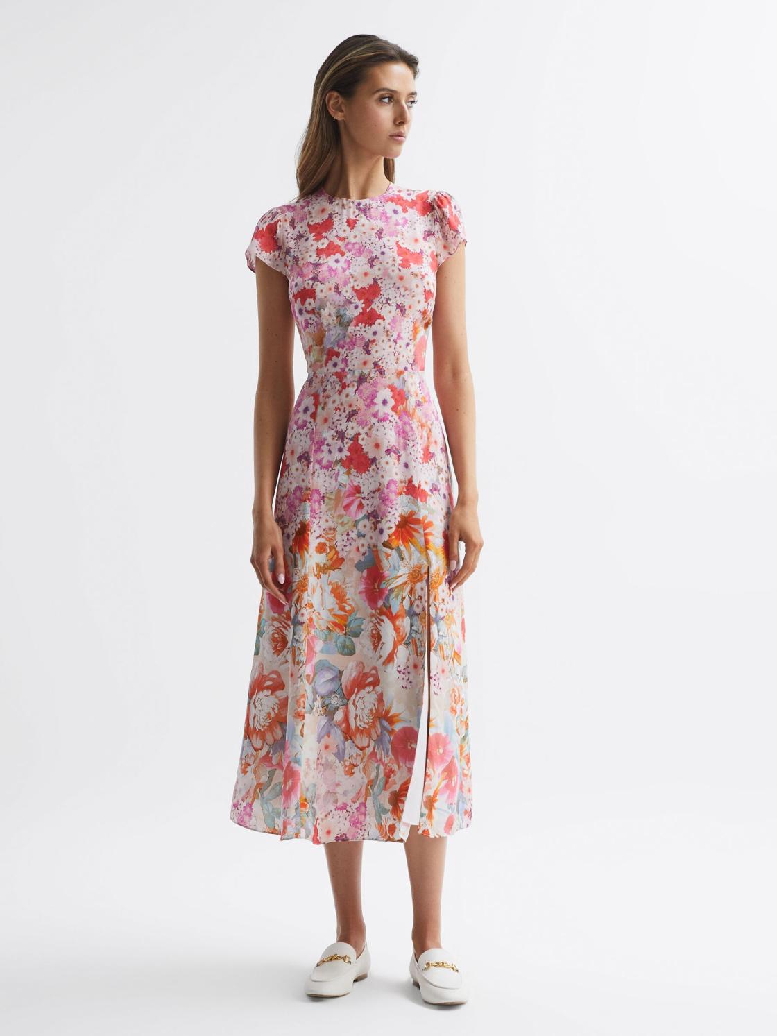 Reiss Dresses | Ivy Floral Print Midi Dress Pink - Women