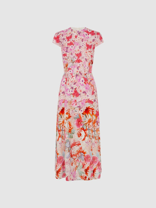 Reiss Dresses | Ivy Floral Print Midi Dress Pink - Women