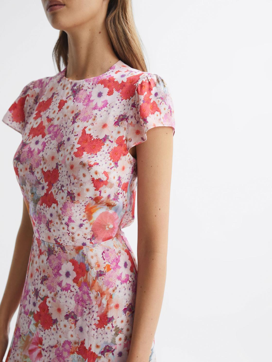 Reiss Dresses | Ivy Floral Print Midi Dress Pink - Women