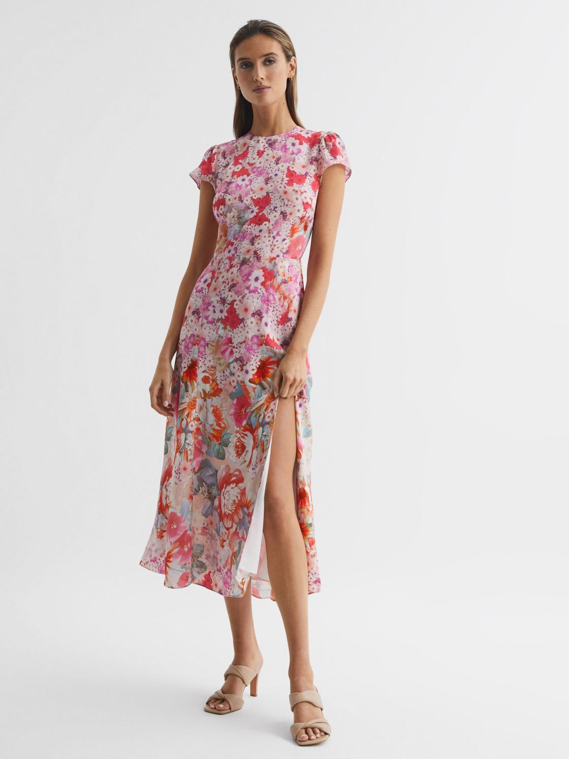 Reiss Dresses | Ivy Floral Print Midi Dress Pink - Women