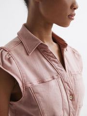 Reiss Dresses | Jaxsyn Paige Button Front Dress Vintage Rouge Glow - Women