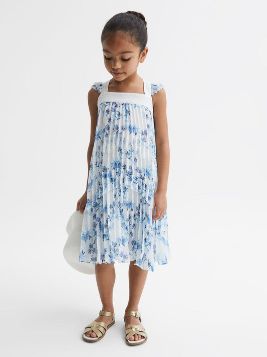 Reiss Dresses &amp; Jumpsuits | Aster Floral Printed Pleated Dress Blue Print - Children
