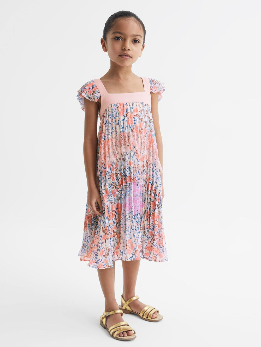 Reiss Dresses &amp; Jumpsuits | Aster Floral Printed Pleated Dress Pink Print - Children