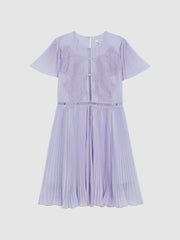 Reiss Dresses &amp; Jumpsuits | Coreen Lace Embroidered Pleated Dress Lilac - Children