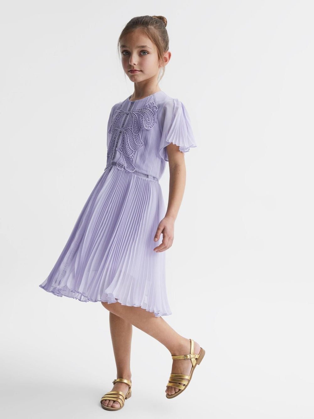 Reiss Dresses &amp; Jumpsuits | Coreen Lace Embroidered Pleated Dress Lilac - Children