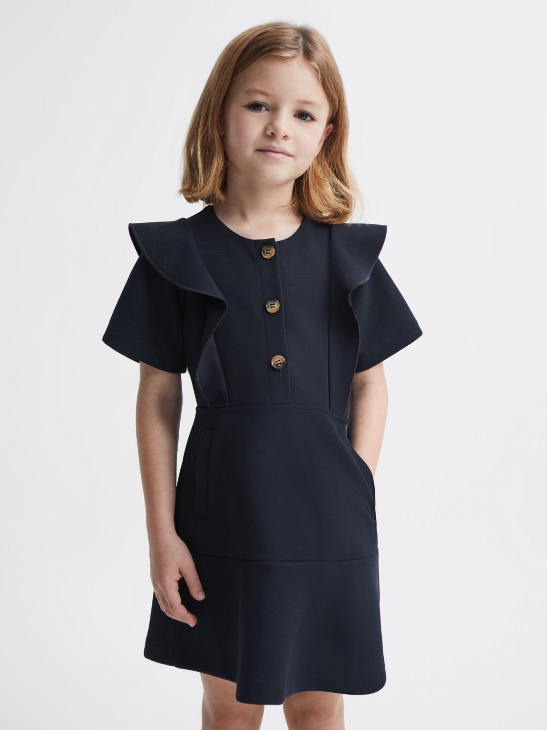 Reiss Dresses &amp; Jumpsuits | Fearne Ruffle Sleeve Button Dress Navy - Children