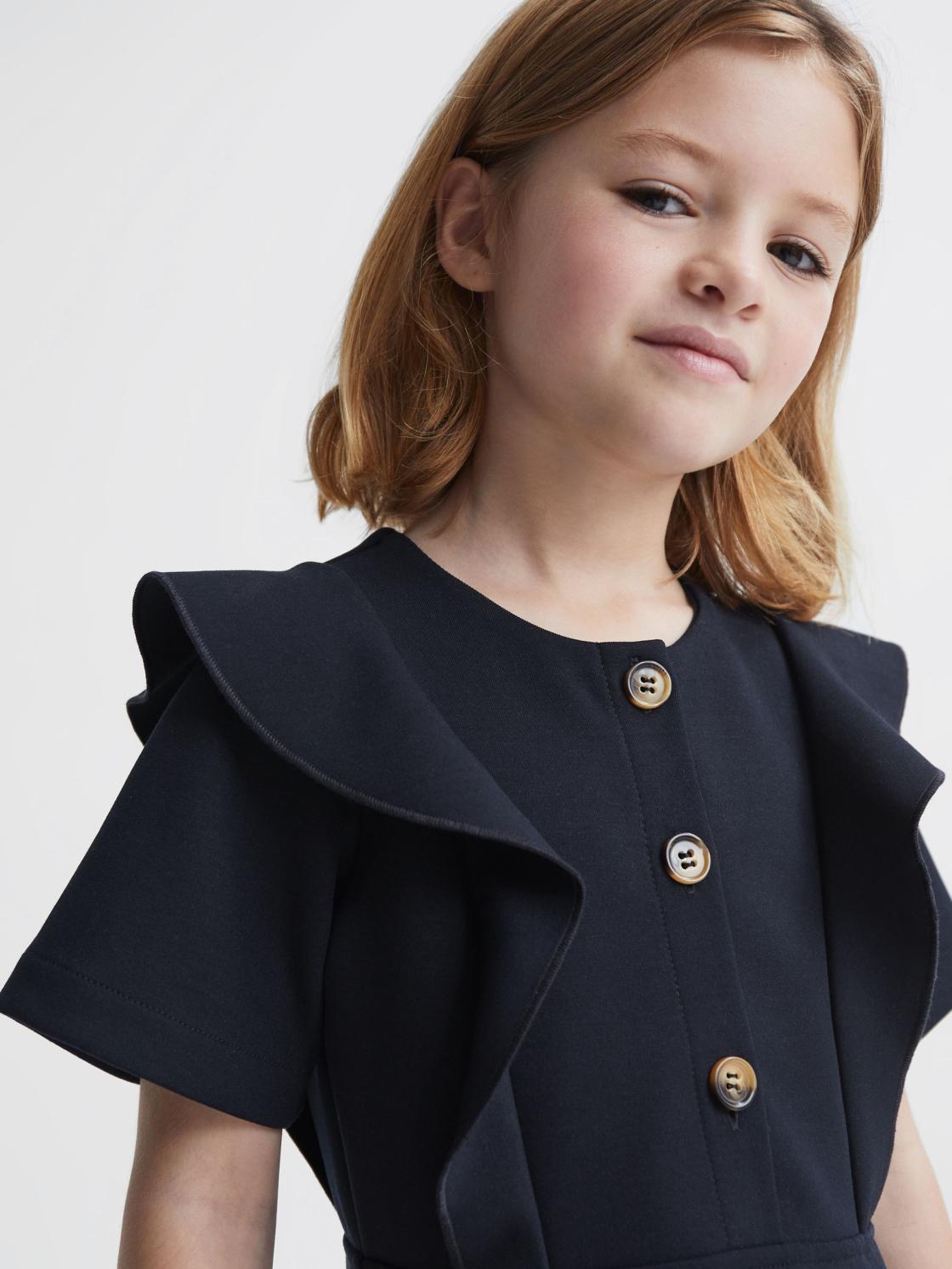 Reiss Dresses &amp; Jumpsuits | Fearne Ruffle Sleeve Button Dress Navy - Children
