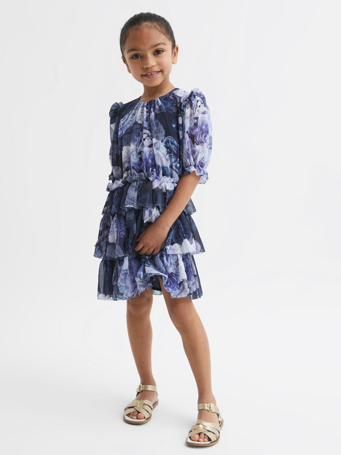 Reiss Dresses &amp; Jumpsuits | Henrietta Printed Tiered Dress Blue Print - Children
