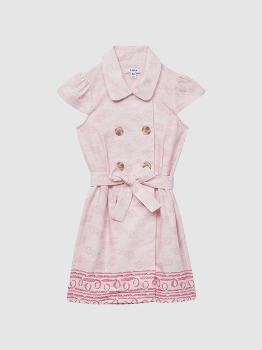 Reiss Dresses &amp; Jumpsuits | Jacie Cap Sleeve Double Breasted Dress Pink Print - Children