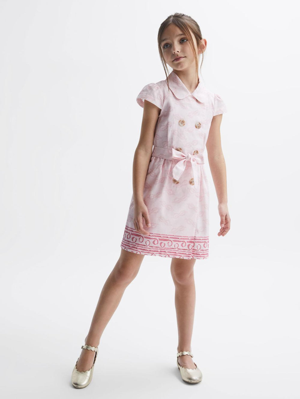 Reiss Dresses &amp; Jumpsuits | Jacie Cap Sleeve Double Breasted Dress Pink Print - Children