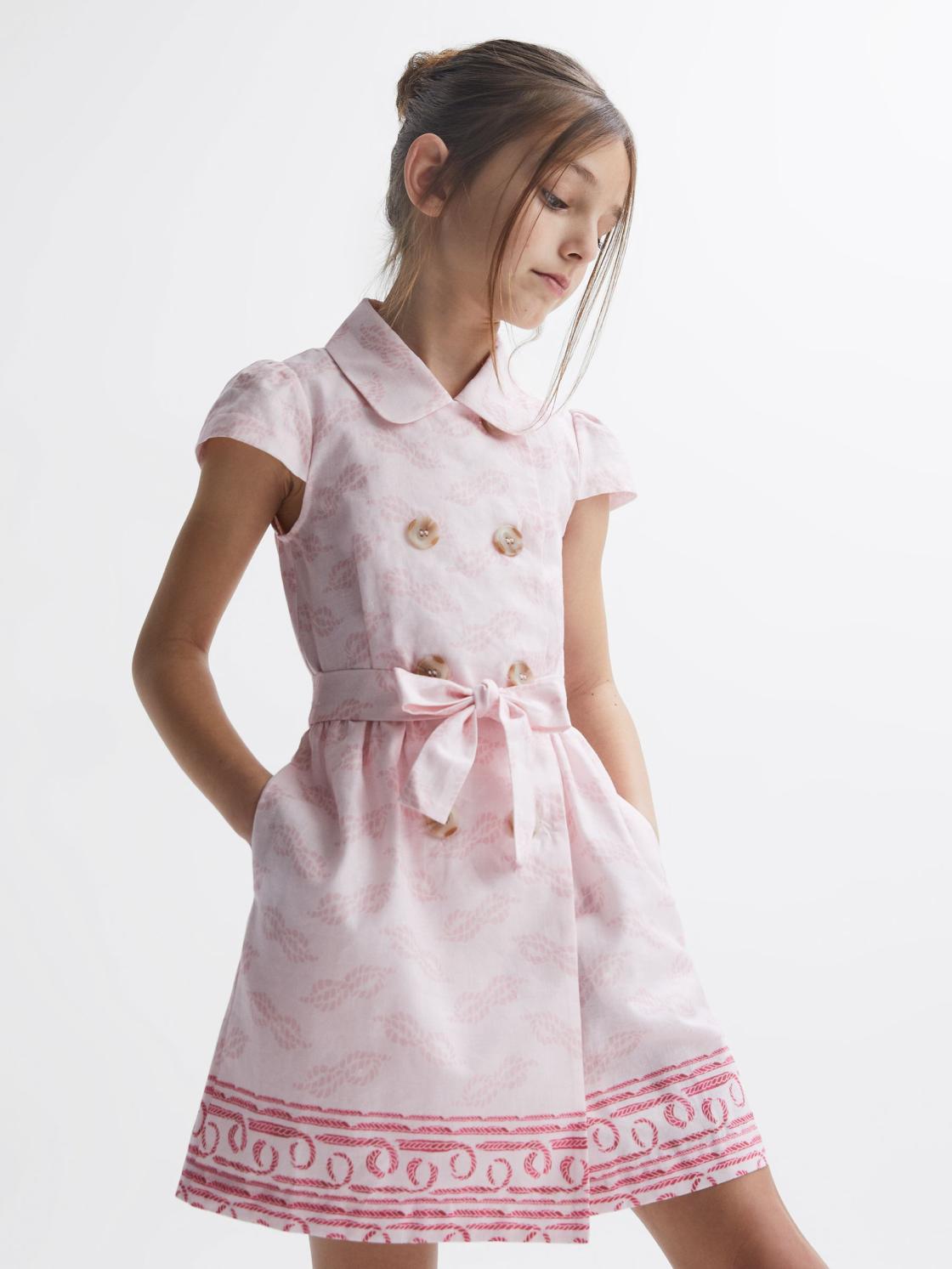 Reiss Dresses &amp; Jumpsuits | Jacie Cap Sleeve Double Breasted Dress Pink Print - Children
