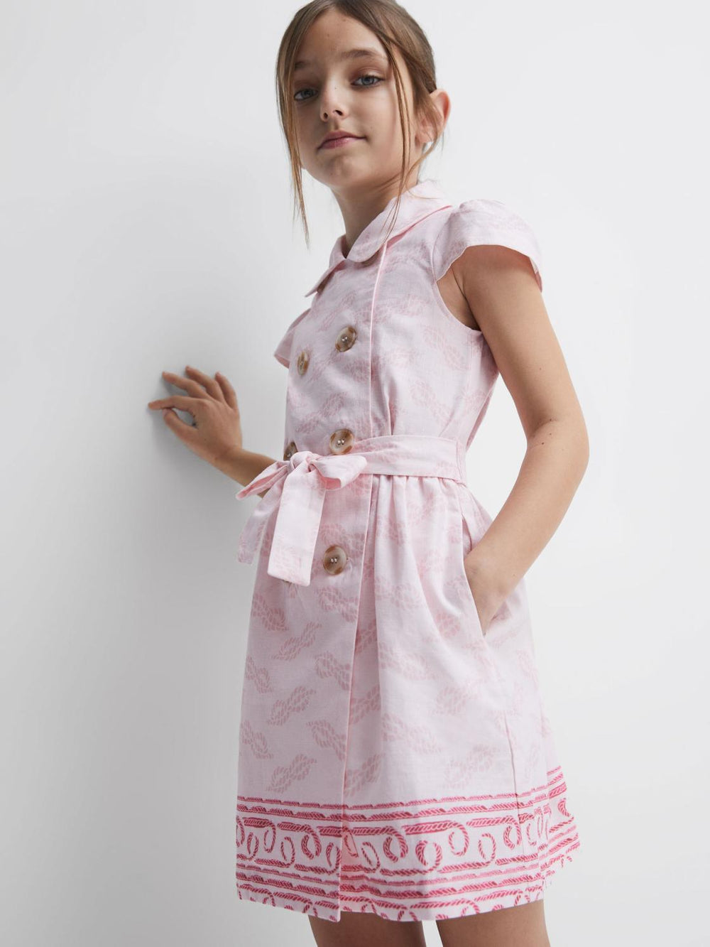 Reiss Dresses &amp; Jumpsuits | Jacie Cap Sleeve Double Breasted Dress Pink Print - Children