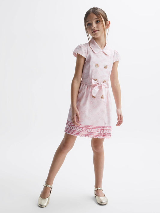 Reiss Dresses &amp; Jumpsuits | Jacie Cap Sleeve Double Breasted Dress Pink Print - Children