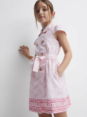Reiss Dresses &amp; Jumpsuits | Jacie Cap Sleeve Double Breasted Dress Pink Print - Children