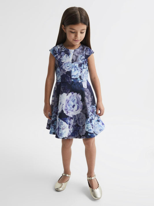 Reiss Dresses &amp; Jumpsuits | Keri Floral Printed Scuba Dress Blue - Children