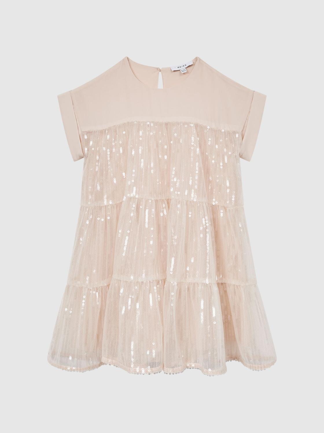 Reiss Dresses &amp; Jumpsuits | Luci Sequin Tiered Dress Pale Pink - Children