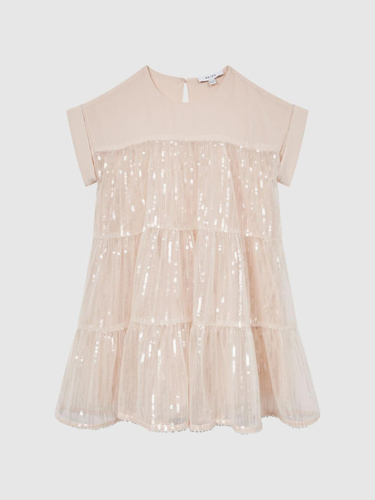 Reiss Dresses &amp; Jumpsuits | Luci Sequin Tiered Dress Pale Pink - Children
