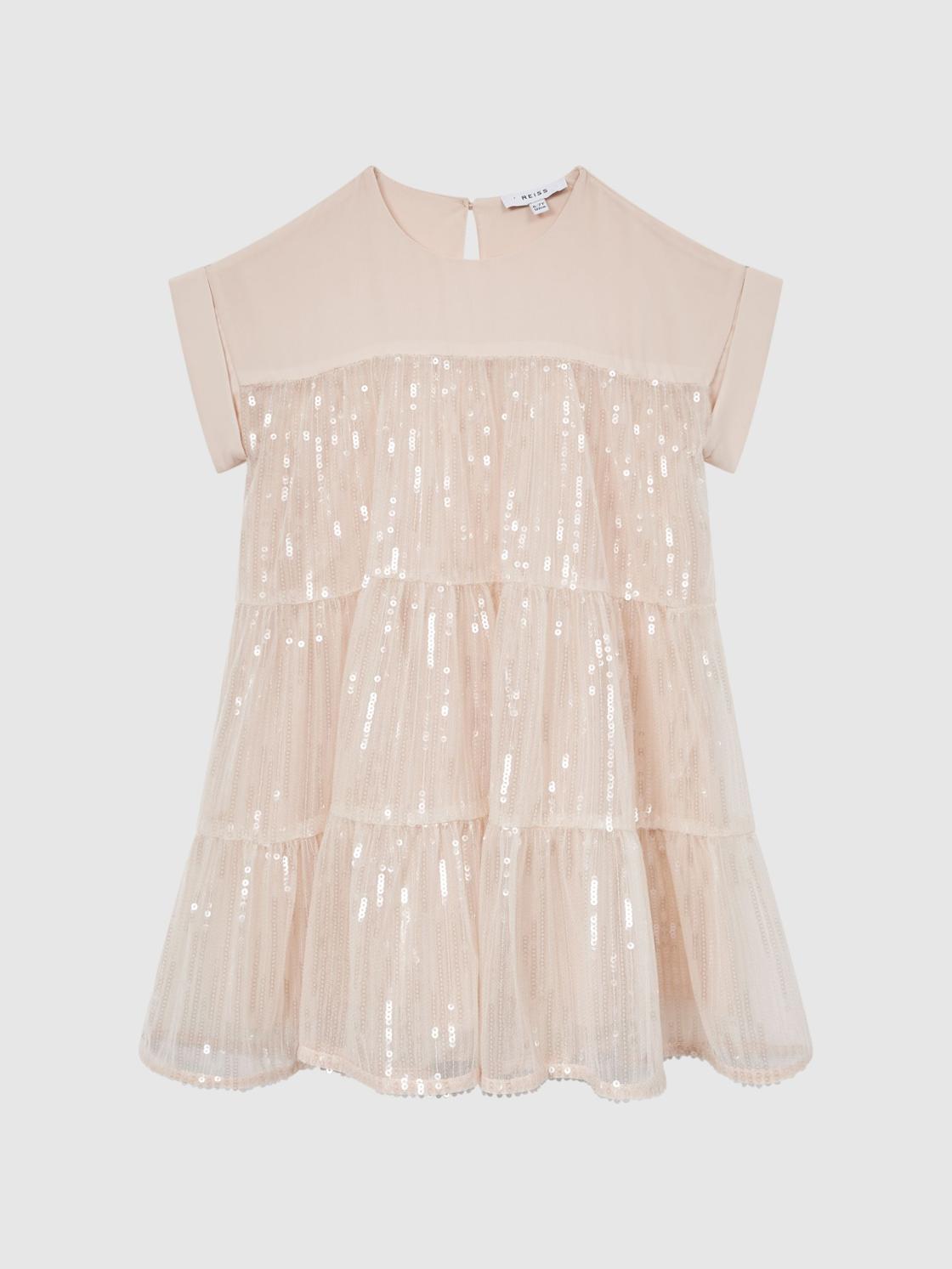 Reiss Dresses &amp; Jumpsuits | Luci Sequin Tiered Dress Pale Pink - Children