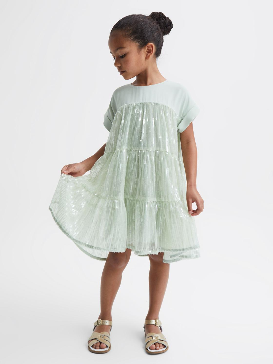 Reiss Dresses &amp; Jumpsuits | Luci Sequin Tiered Dress Pale Pink - Children