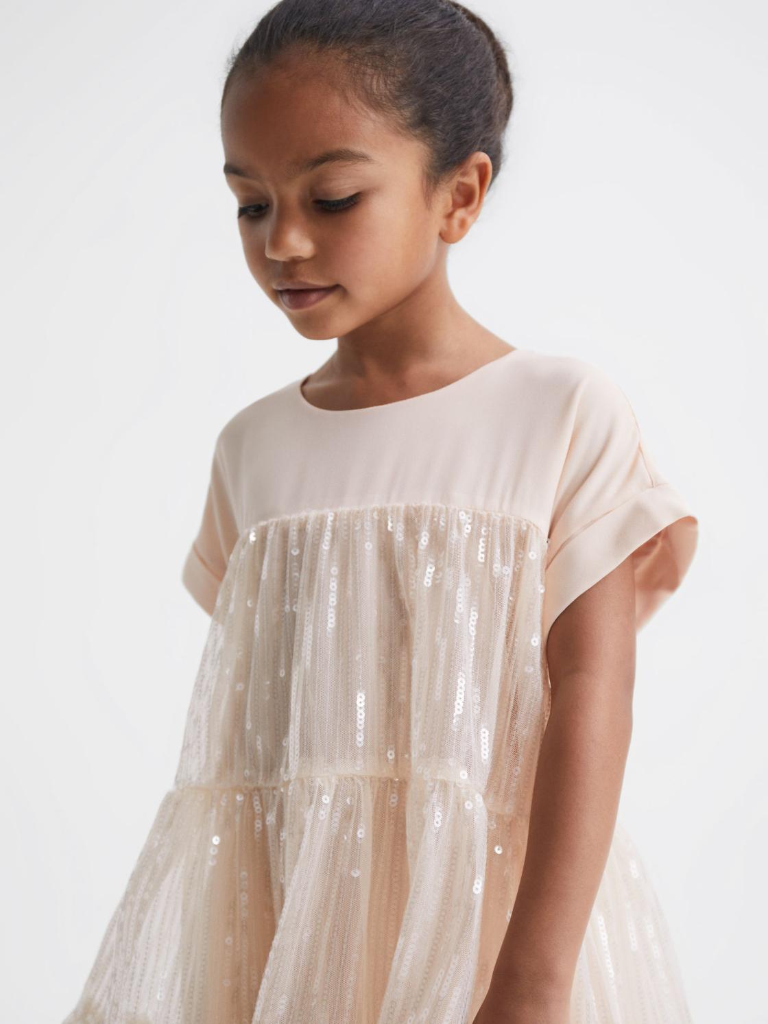 Reiss Dresses &amp; Jumpsuits | Luci Sequin Tiered Dress Pale Pink - Children