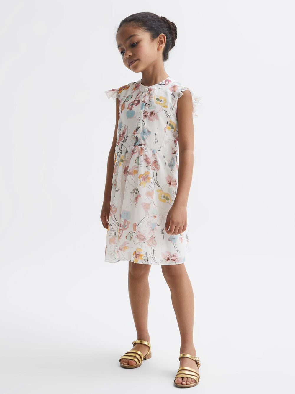 Reiss Dresses &amp; Jumpsuits | Martha Floral Print Collarless Dress Ivory Print - Children