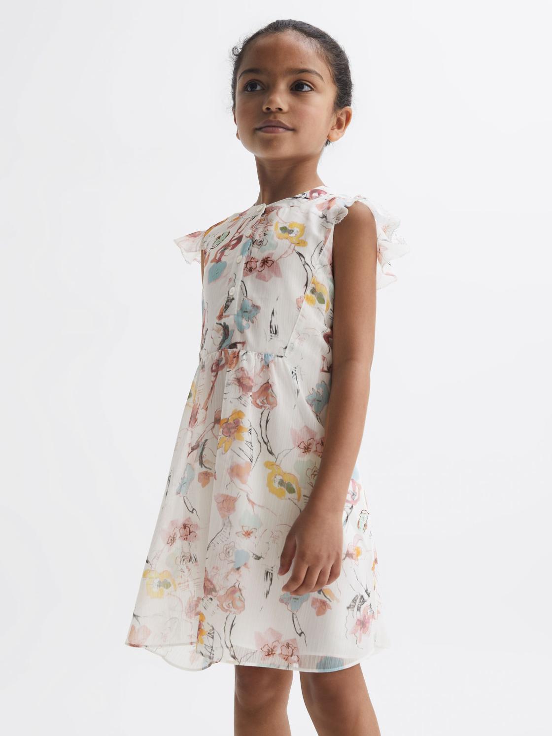 Reiss Dresses &amp; Jumpsuits | Martha Floral Print Collarless Dress Ivory Print - Children