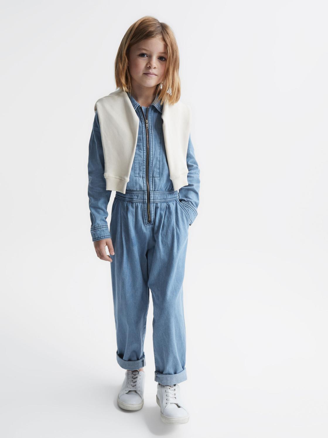 Reiss Dresses &amp; Jumpsuits | Molly Denim Zip Front Jumpsuit Mid Blue - Children