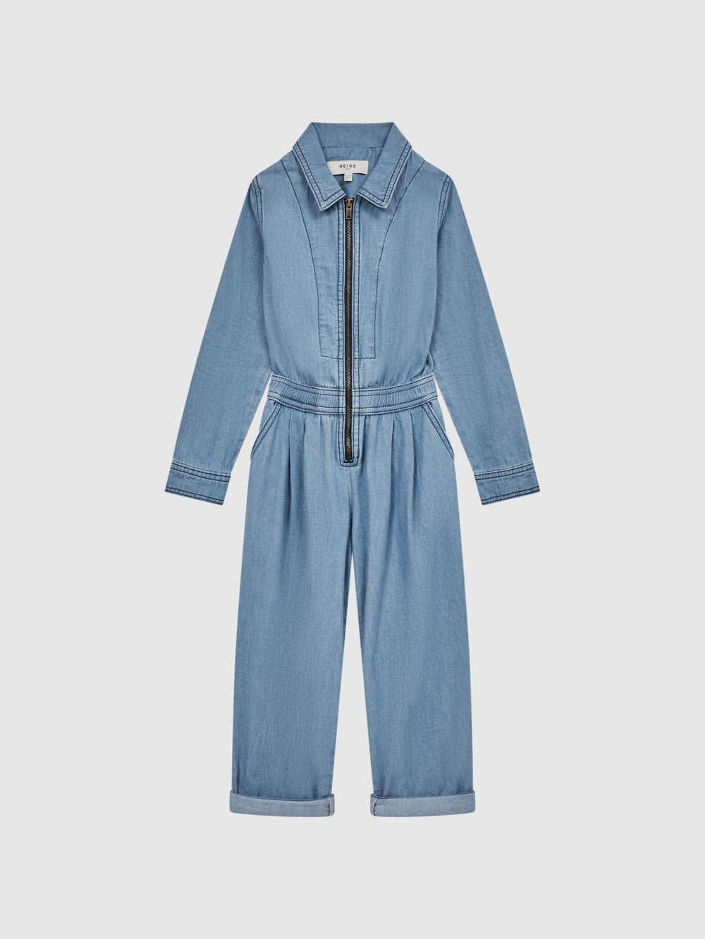 Reiss Dresses &amp; Jumpsuits | Molly Denim Zip Front Jumpsuit Mid Blue - Children