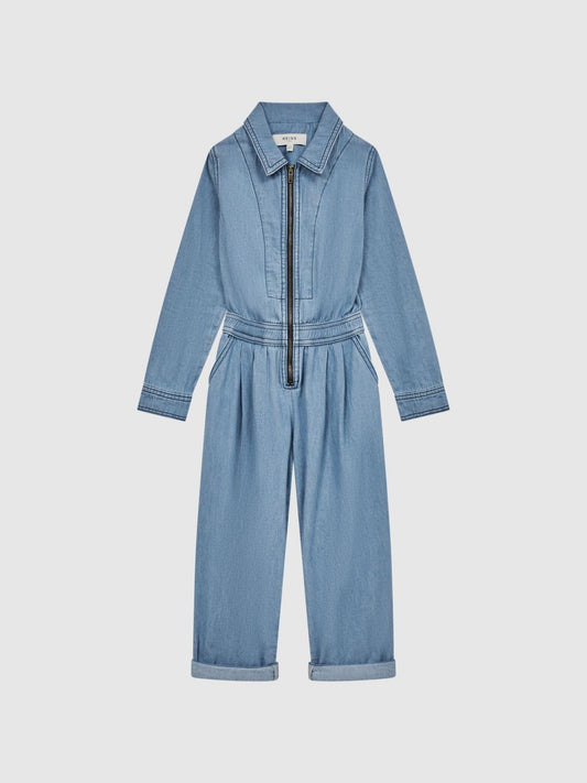 Reiss Dresses &amp; Jumpsuits | Molly Denim Zip Front Jumpsuit Mid Blue - Children