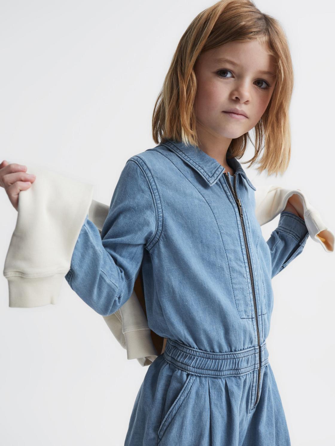Reiss Dresses &amp; Jumpsuits | Molly Denim Zip Front Jumpsuit Mid Blue - Children