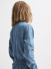 Reiss Dresses &amp; Jumpsuits | Molly Denim Zip Front Jumpsuit Mid Blue - Children