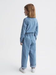 Reiss Dresses &amp; Jumpsuits | Molly Denim Zip Front Jumpsuit Mid Blue - Children