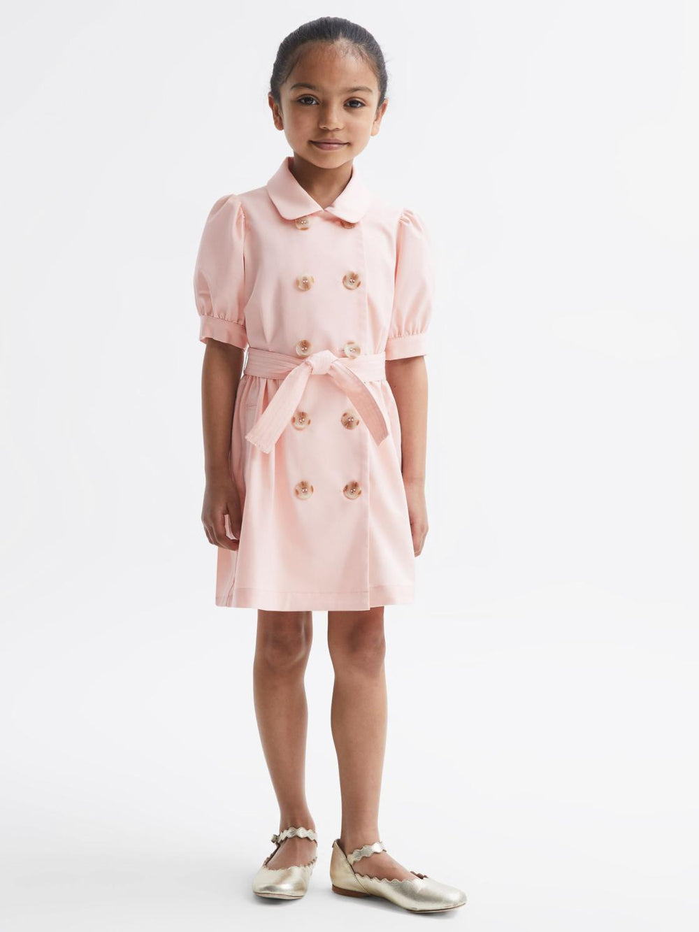 Reiss Dresses &amp; Jumpsuits | Naomi Puff Sleeve Belted Dress Pink - Children