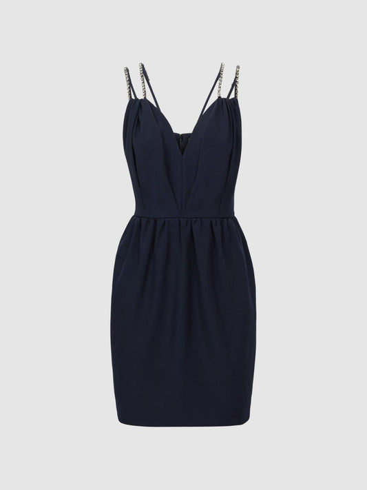 Reiss Dresses | Justine Halston Embellished Strap Mini Dress Navy - Women
