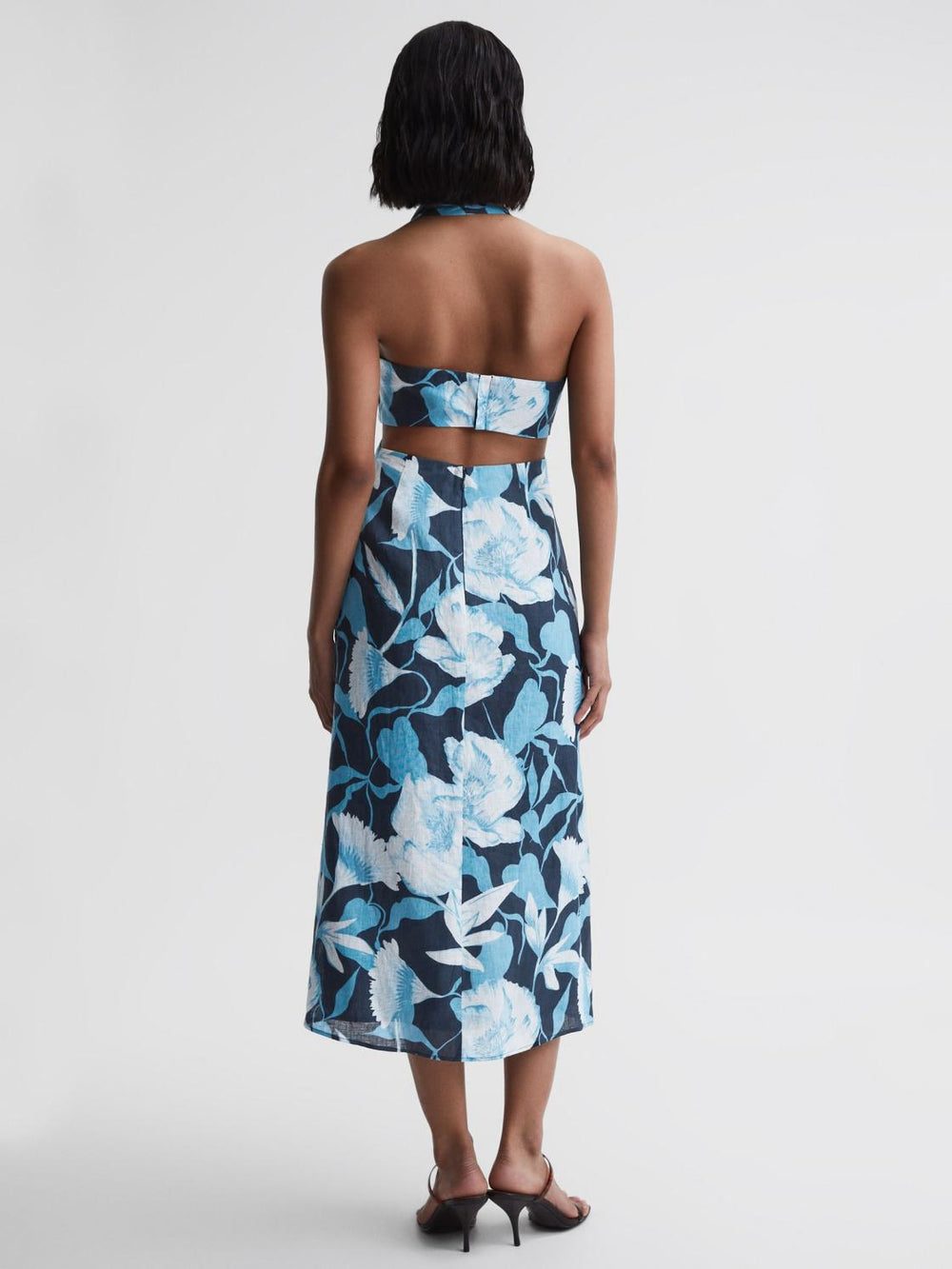 Reiss Dresses | Kaia Linen Halter Neck Midi Dress Navy/blue - Women