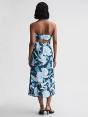 Reiss Dresses | Kaia Linen Halter Neck Midi Dress Navy/blue - Women