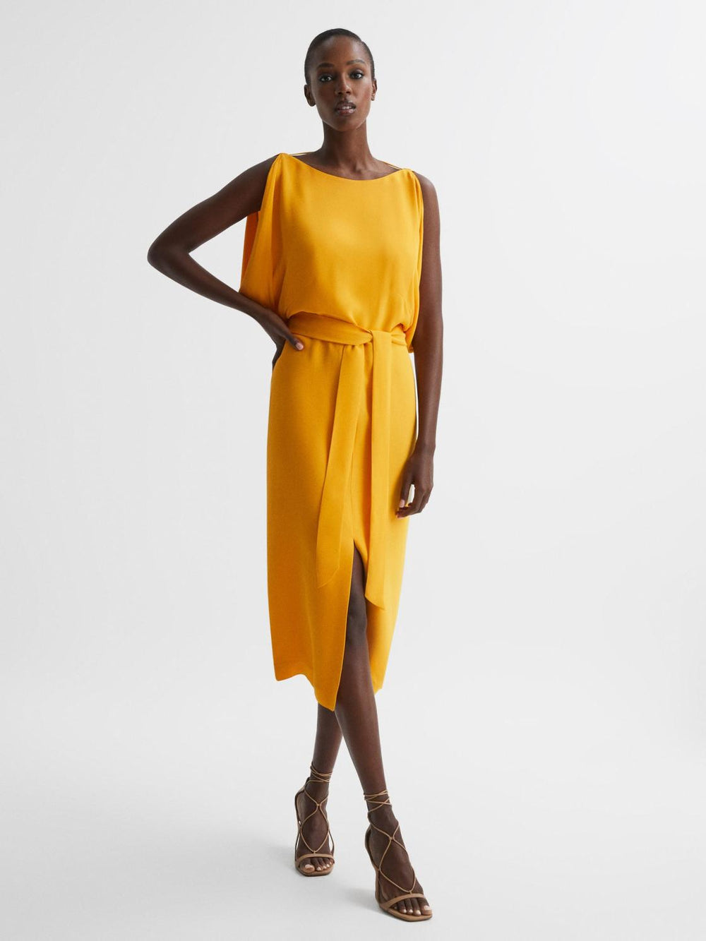 Reiss Dresses | Kalea Split Sleeve Midi Dress Yellow - Women