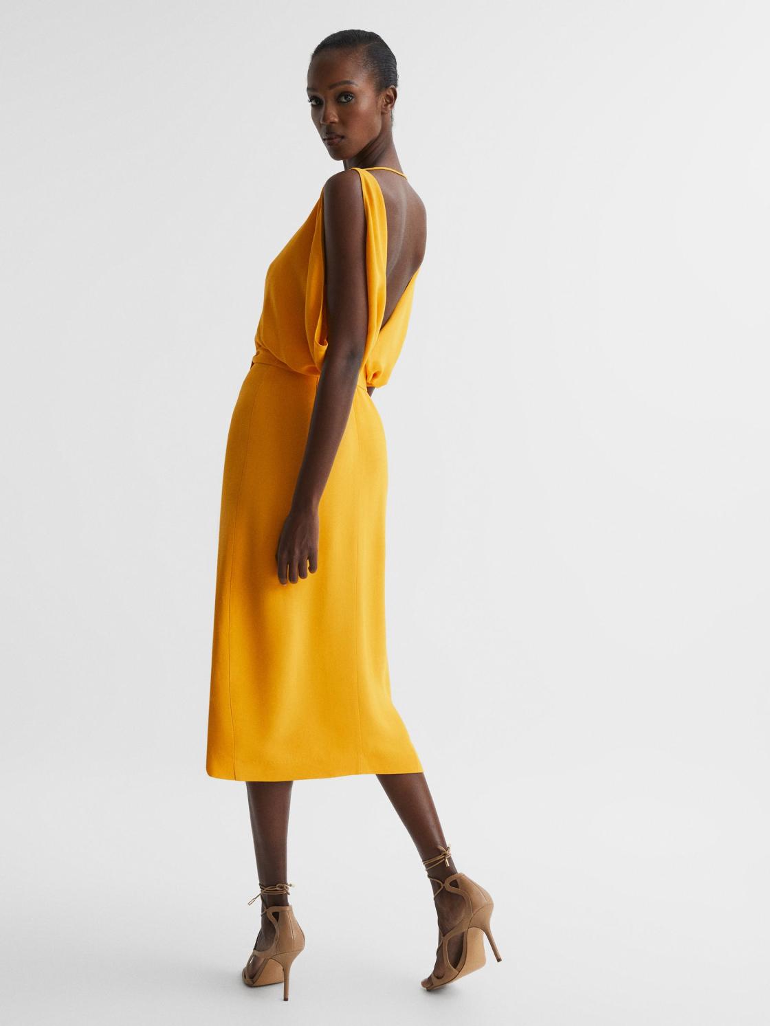 Reiss Dresses | Kalea Split Sleeve Midi Dress Yellow - Women